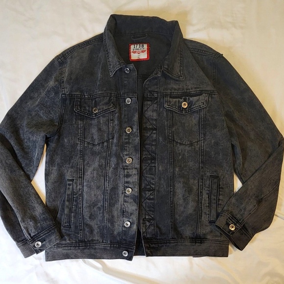 Black Washed Denim Jacket Men Unisex XL - Picture 2 of 7